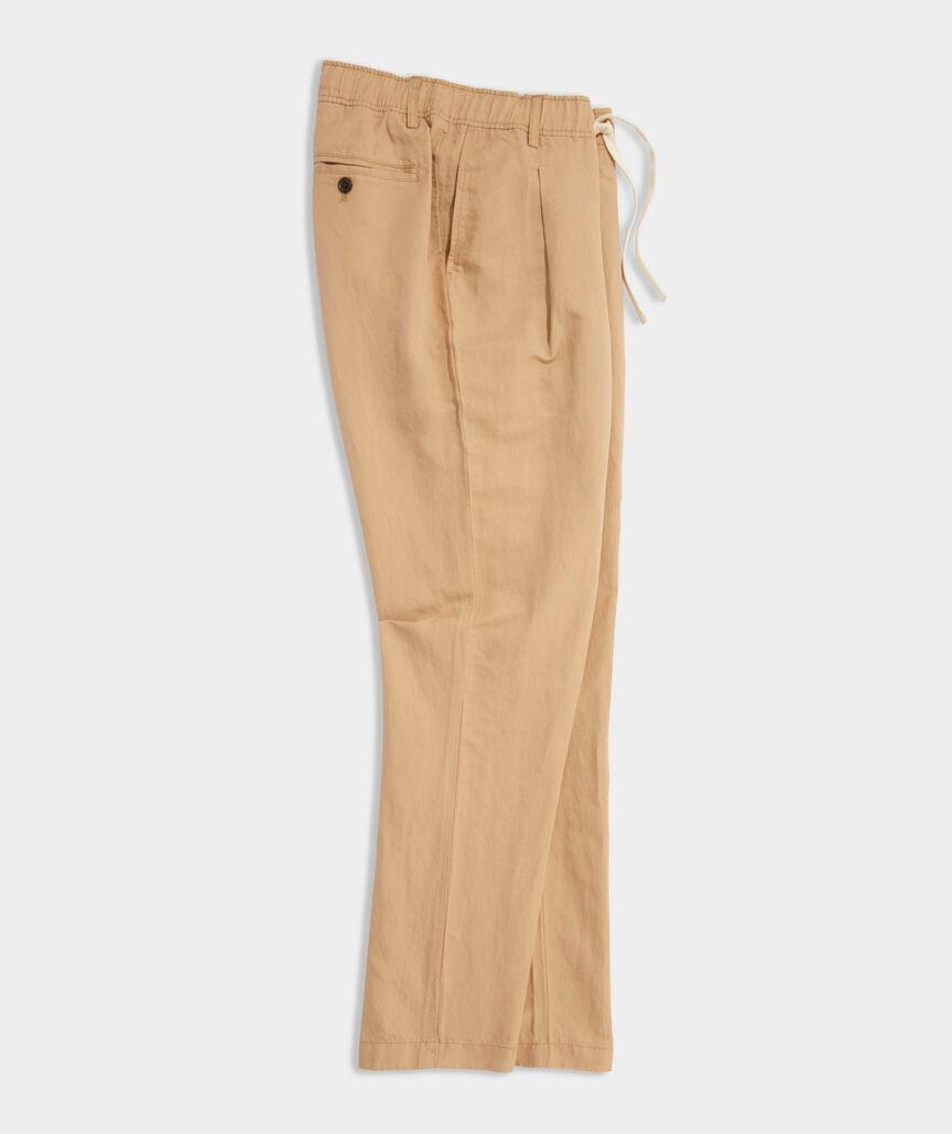 Linen-Cotton Pleated Pull-On Pants Product Image