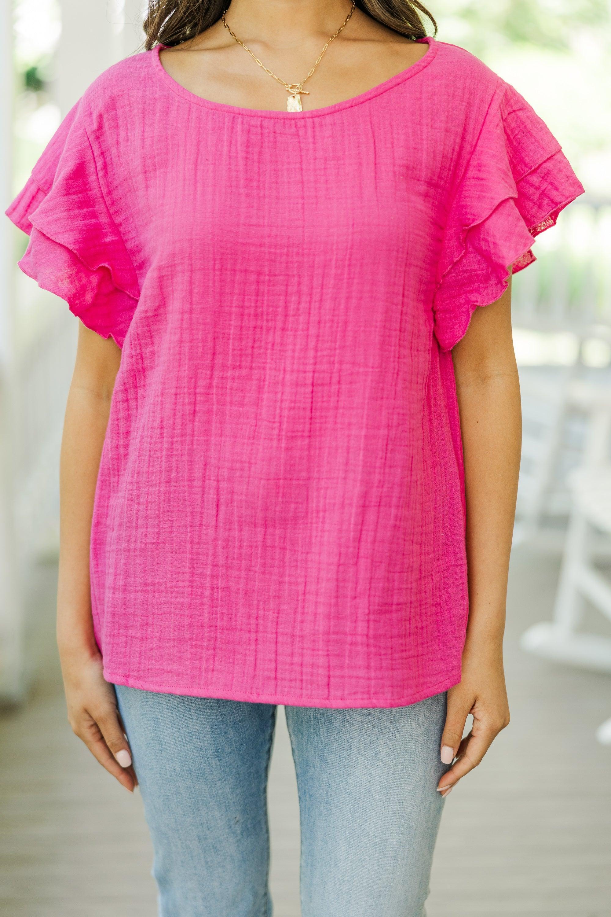 It's All True Fuchsia Pink Ruffled Gauze Top Female Product Image