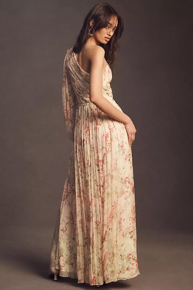 BHLDN Iris One-Shoulder Cut-Out Printed Chiffon Gown Product Image