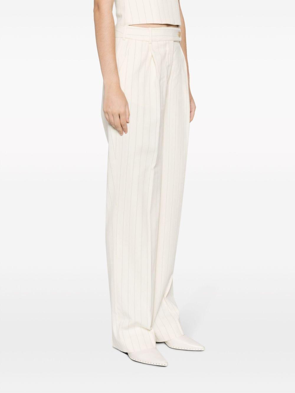 Pinstriped Wool-blend Wide-leg Trousers In Cream Product Image