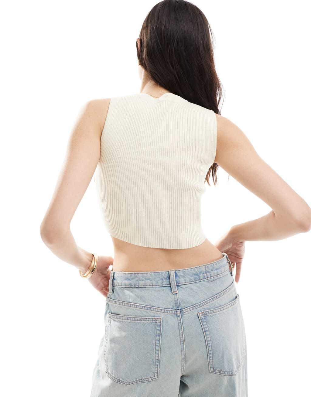 ONLY peekaboo knit crop top in off white  Product Image