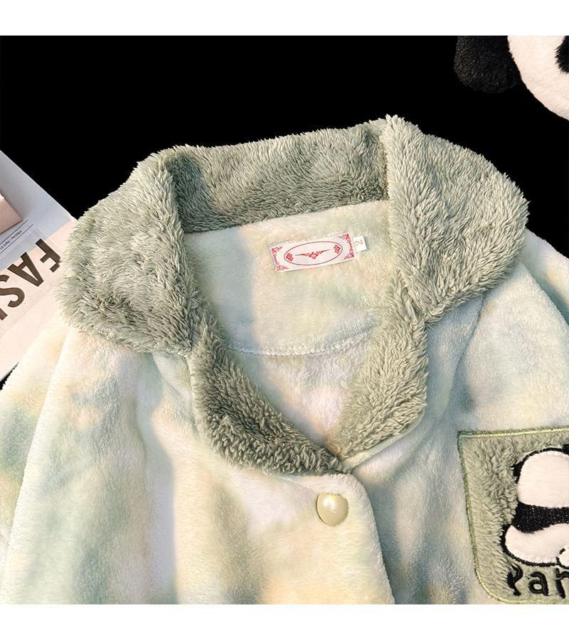 Pajama Set: Panda Applique Jacket + Pants Product Image