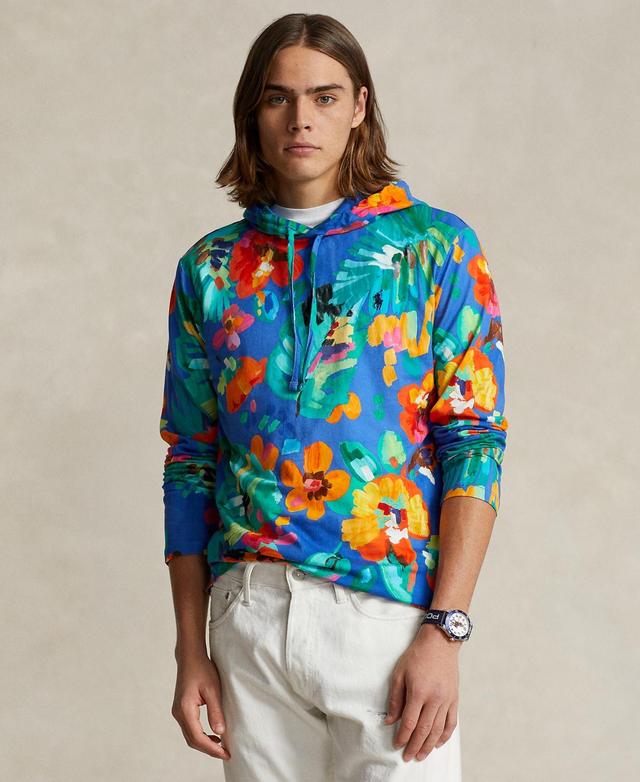 Mens Floral Cotton Hooded Long-Sleeve T-Shirt Product Image