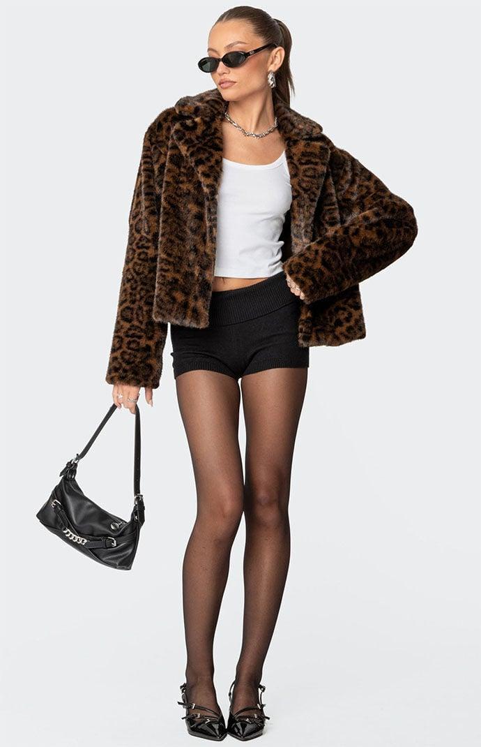 Edikted Womens Lady Leopard Faux Fur Jacket Product Image