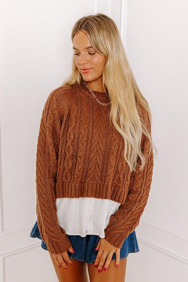 Thriving Weekend Cable Knit Sweater Top In Brown Product Image