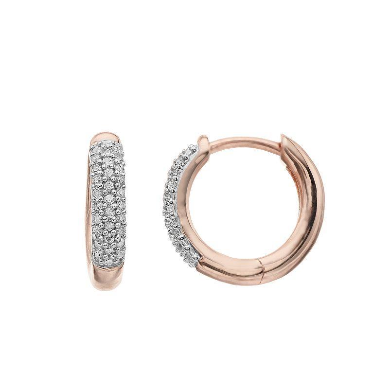 Gold Over Sterling Silver 1/10 Carat T.W. Diamond Hoop Earrings, Womens, Pink Tone Product Image