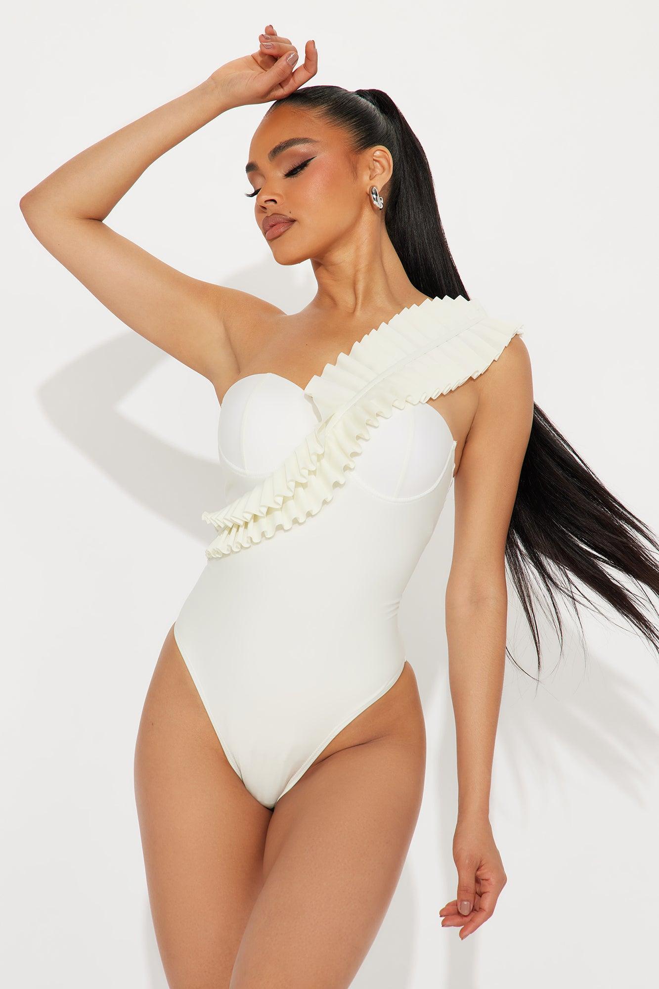 Maribela One Shoulder Ruffle 1 Piece Swimsuit - White Product Image