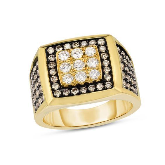 Men's 1-1/2 CT. T.w. Champagne and White Diamond Square Composite Ring in 14K Gold Product Image