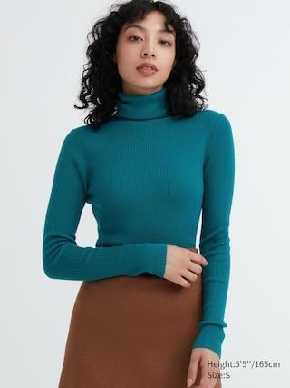 Womens Merino Ribbed Turtleneck Sweater Green 2XL UNIQLO US Product Image