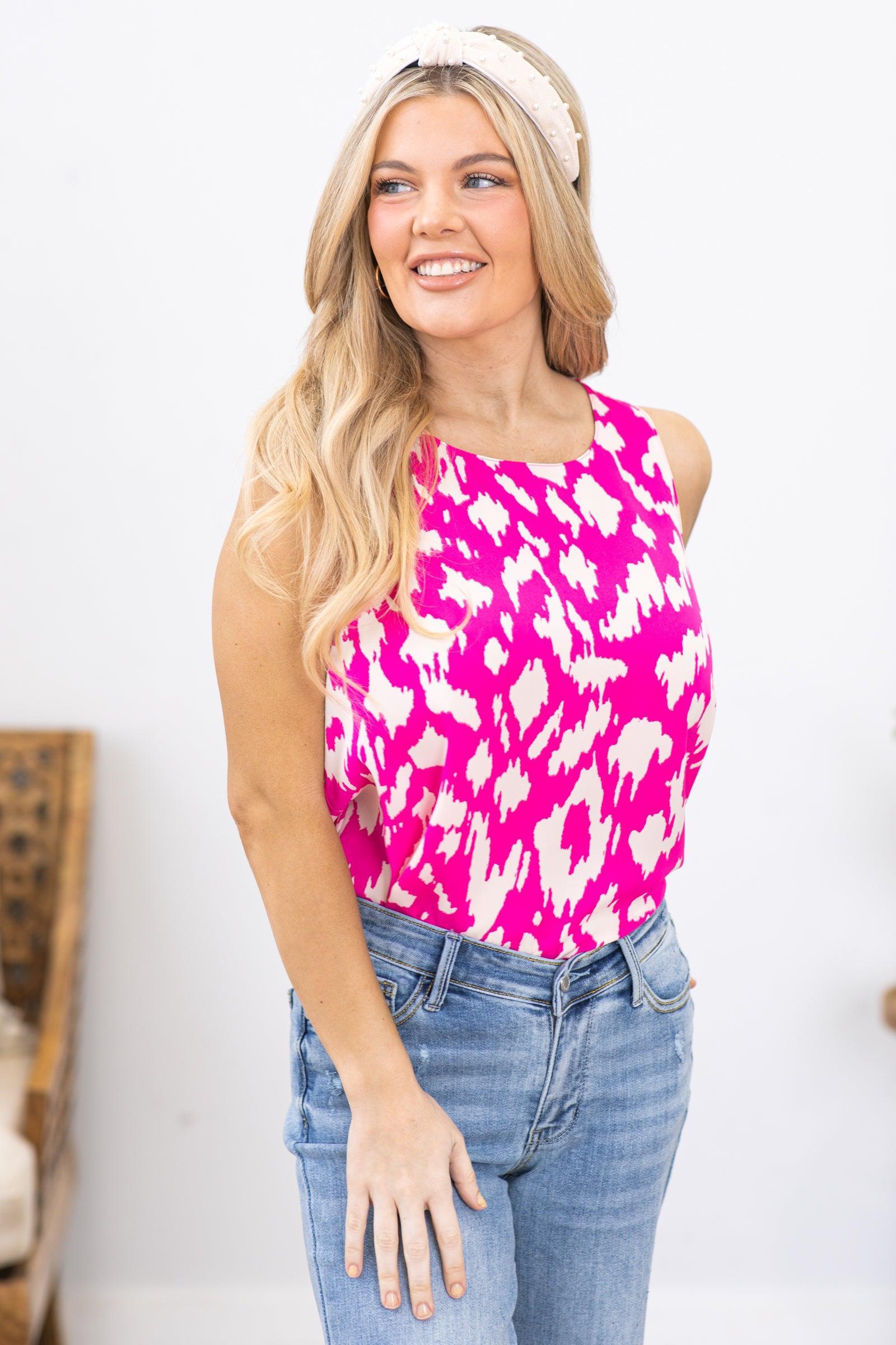 Fuchsia Abstract Woven Sleeveless Top Product Image