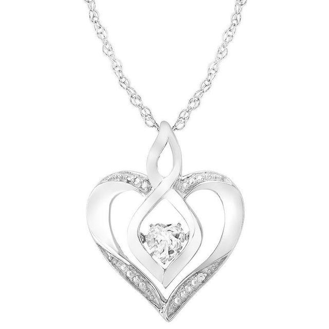 Sterling Silver Gemstone & Diamond Accent Heart Pendant Necklace, Womens Created White Product Image