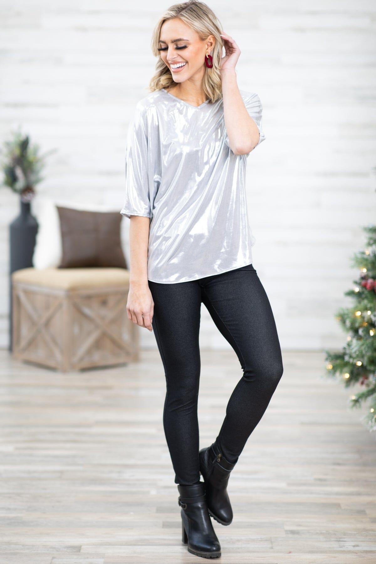 Silver Metallic Dolman Sleeve Top Product Image