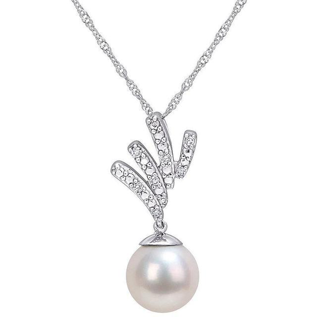 Stella Grace 10k White Gold Freshwater Cultured Pearl & Diamond Accent Drop Pendant Necklace, Womens 10k Gold Product Image