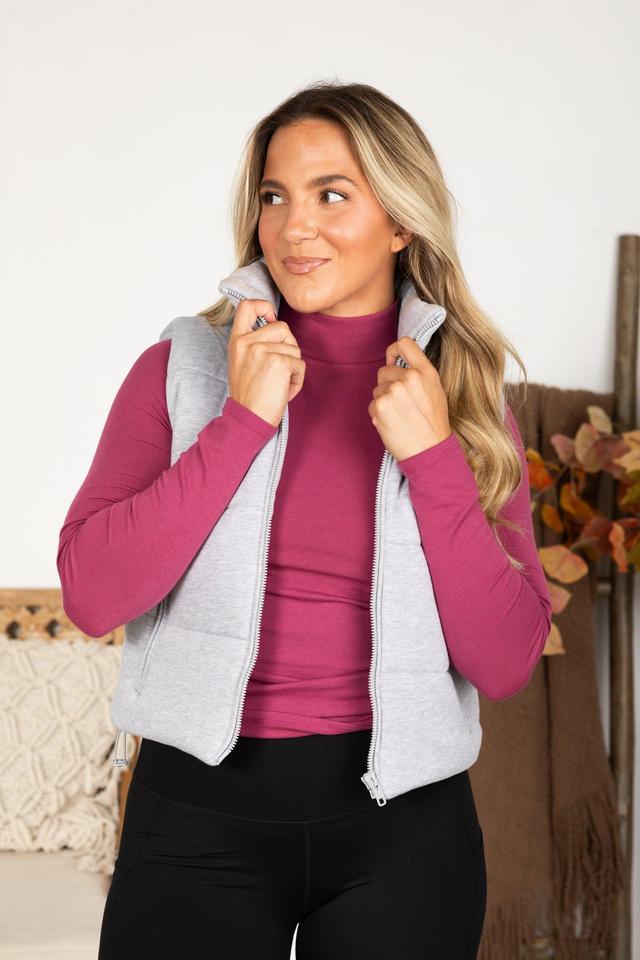 Heather Grey High Neck Puffer Vest Product Image