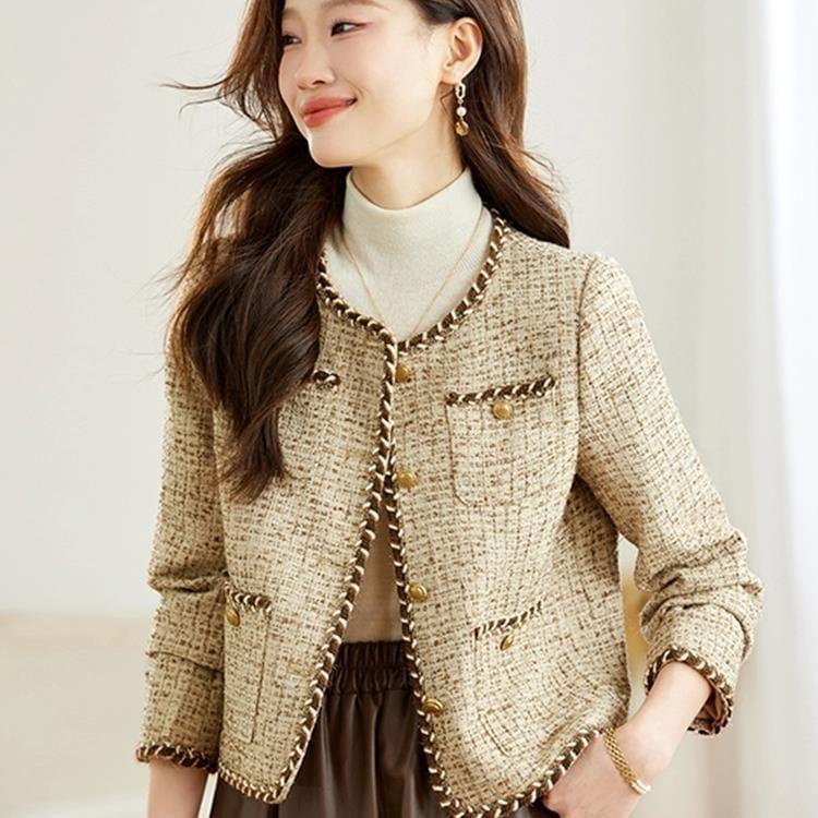 Round Neck Tweed Button Jacket Product Image