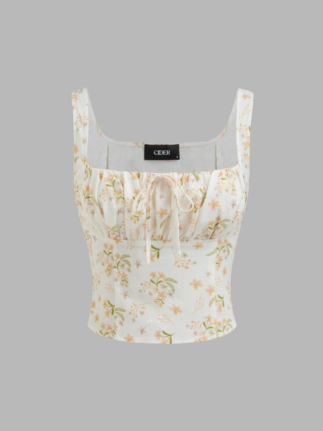 Square Neck Floral Knotted Crop Cami Top Product Image