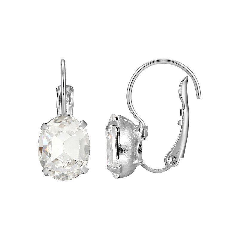 1928 Silver Tone Crystal Oval Drop Earrings, Womens, White Product Image