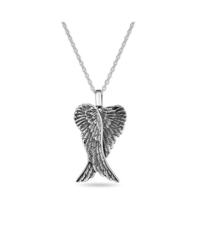 Bling Jewelry Amulet Feathered Heart Guardian Angel Wing Pendant Necklace For Women Teen Antiqued .925 Sterling Silver Small Product Image