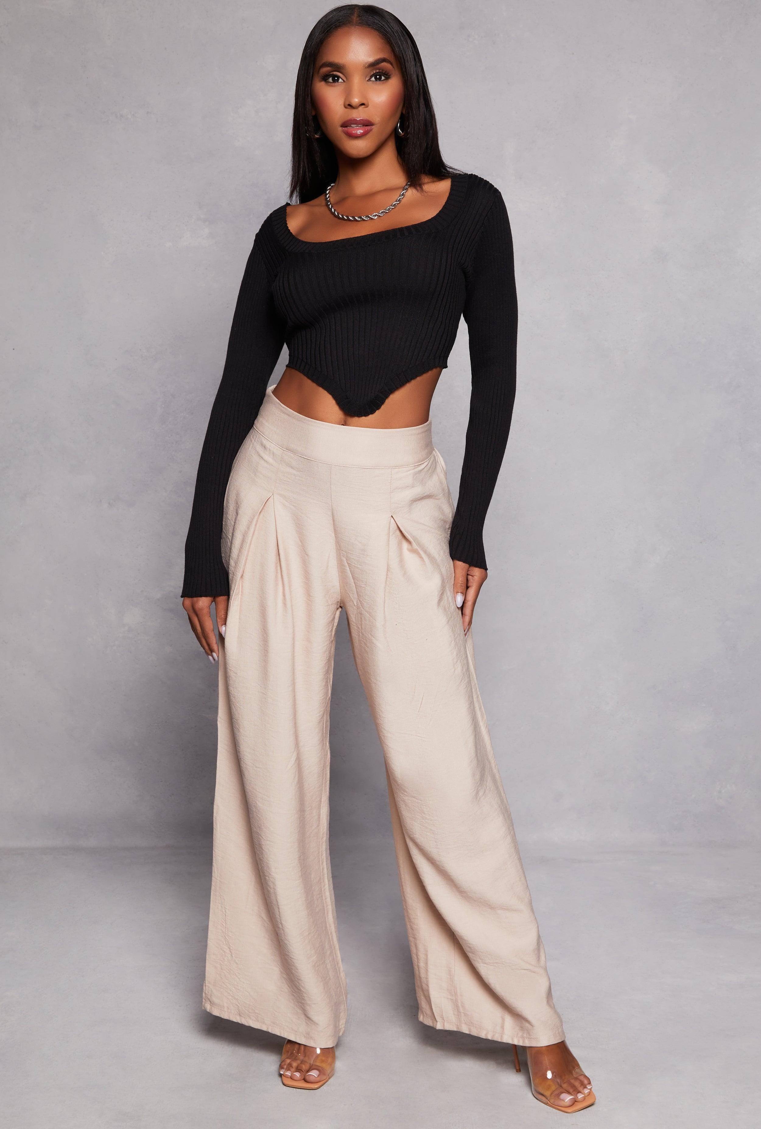 Womens Haute Monde Gauze Knit Pleated Wide Leg Dress Pants Product Image