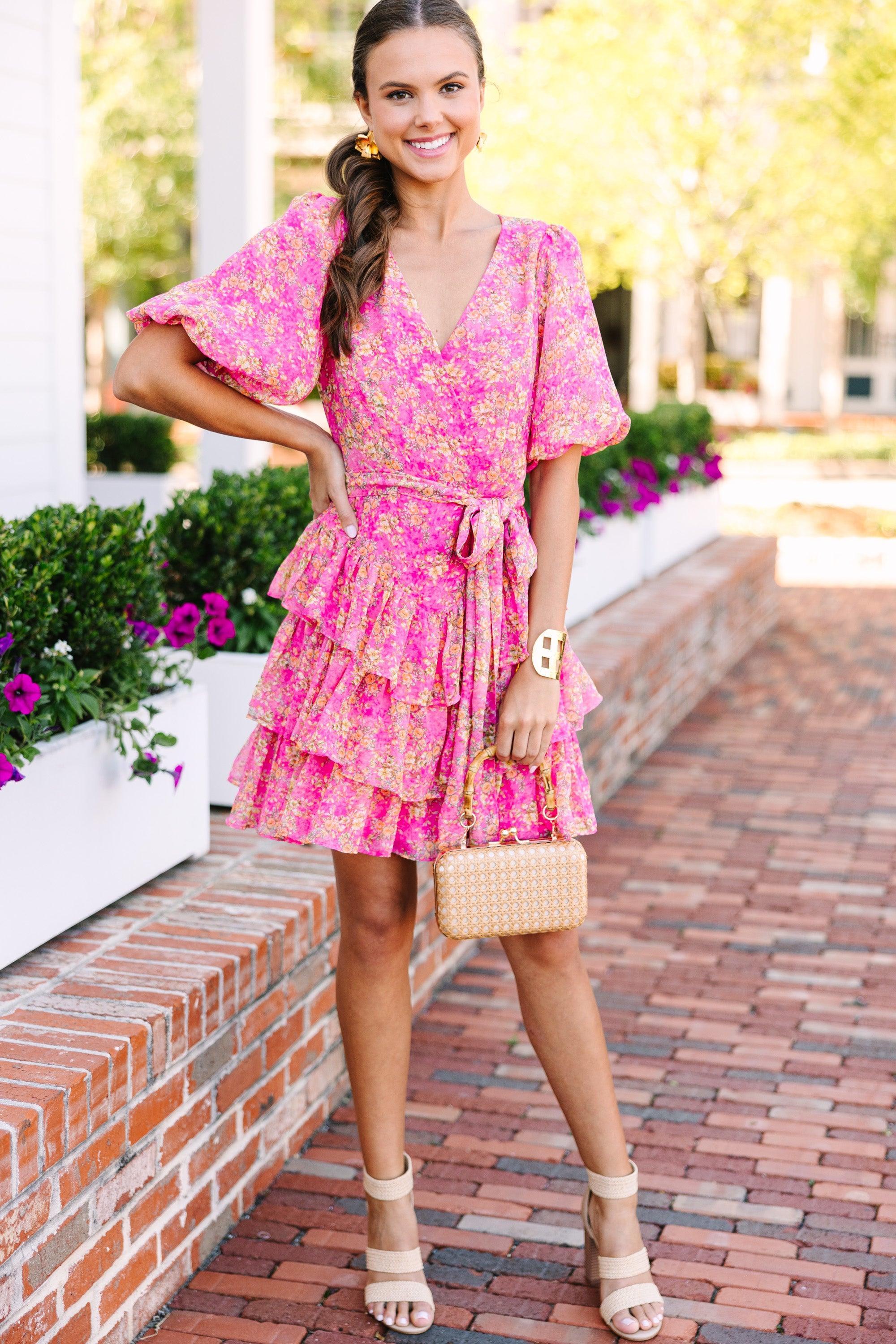 Fate: Where To Begin Fuchsia Pink Ditsy Floral Dress Female Product Image