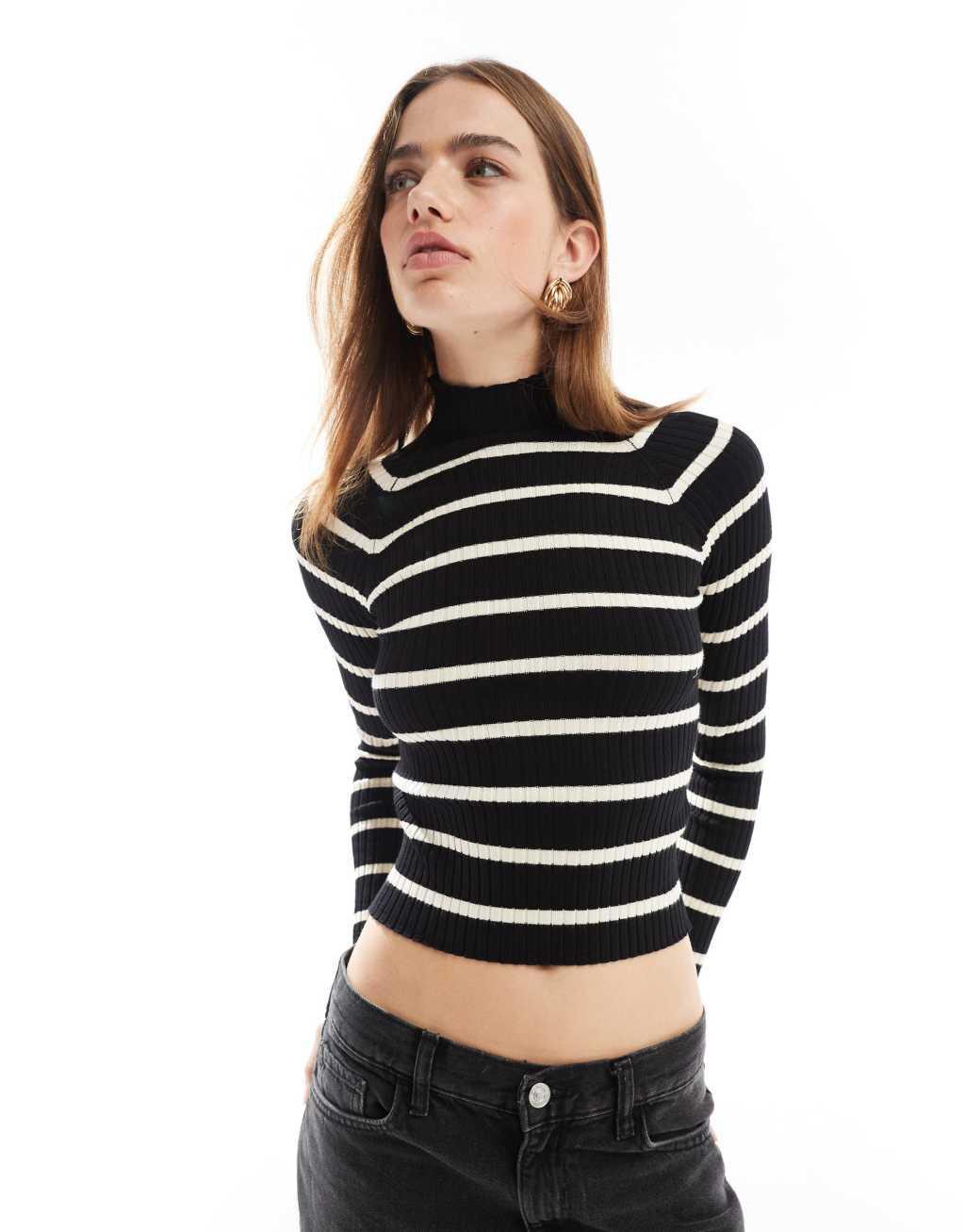 Stradivarius ribbed sweater in black & white stripe product image