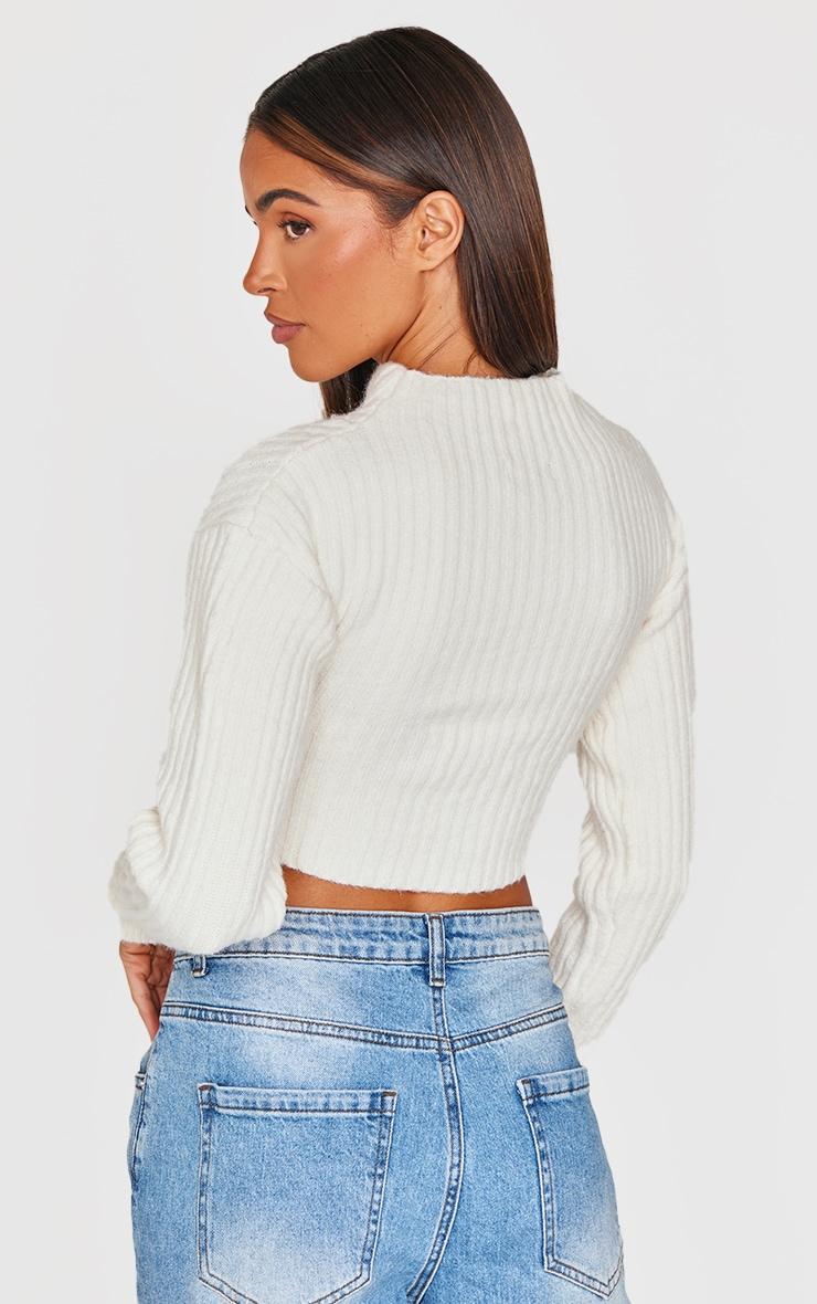 Cream Ribbed Twist Front Cut Out Sweater Product Image