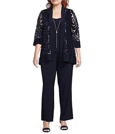 R  M Richards Plus Size Scoop Neck 34 Sleeve Swirl Sequin Jacket 2 Product Image