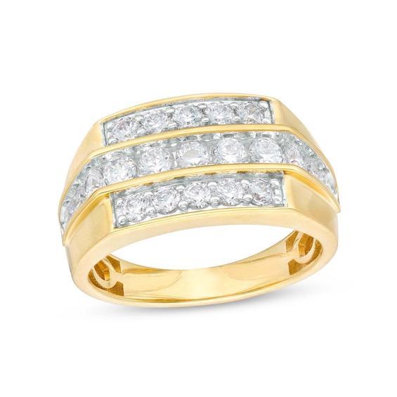 Men's 1-1/2 CT. T.w. Diamond Stepped Triple Row Ring in 14K Gold Product Image