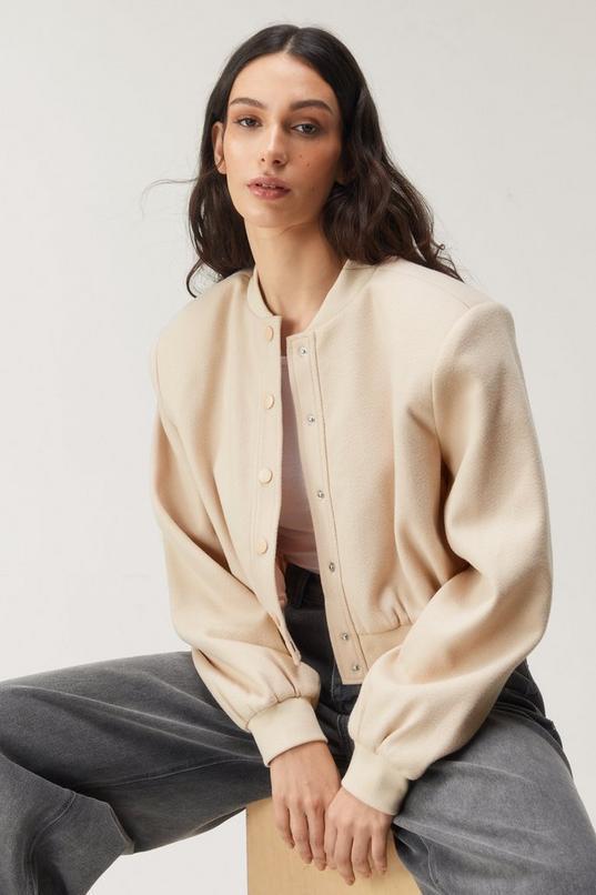 Wool Look Cropped Bomber Jacket product image