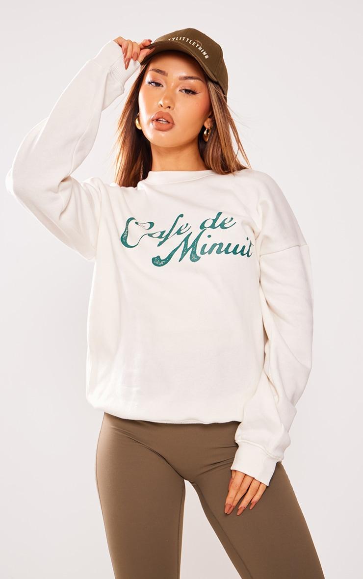 Petite Cream Graphic Oversized Sweatshirt Product Image