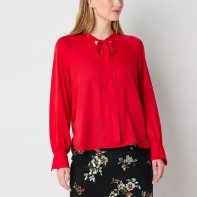 Worthington Womens V Neck Long Sleeve Satin Blouse Product Image