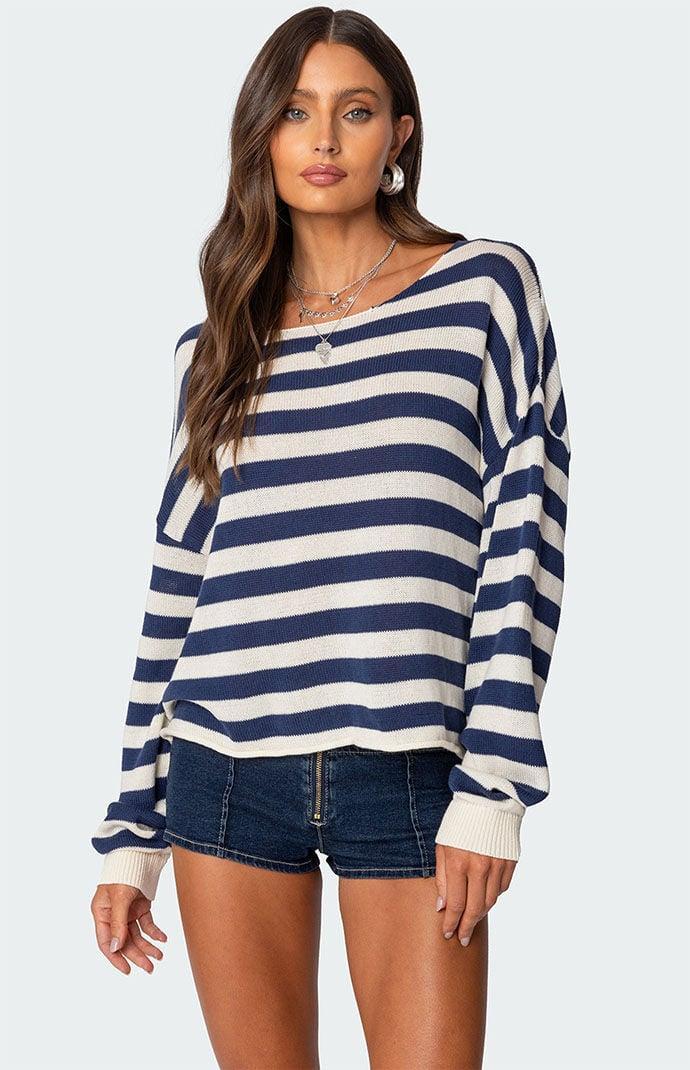 Edikted Women's Anney Oversized Striped Sweater in Off White/Blue - Product Image