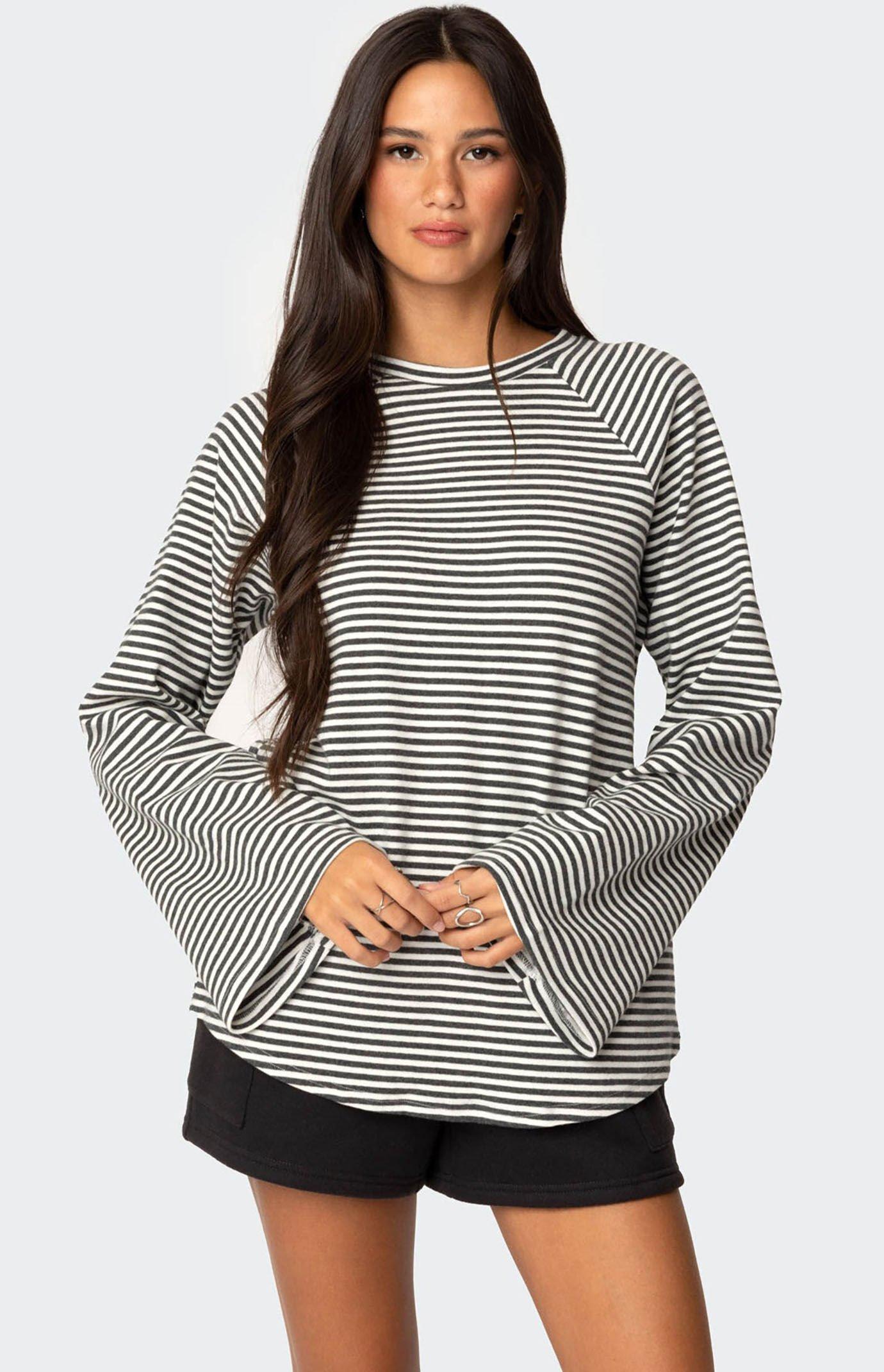 Edikted Women's Stripey Oversized Bell Sleeve Top product image