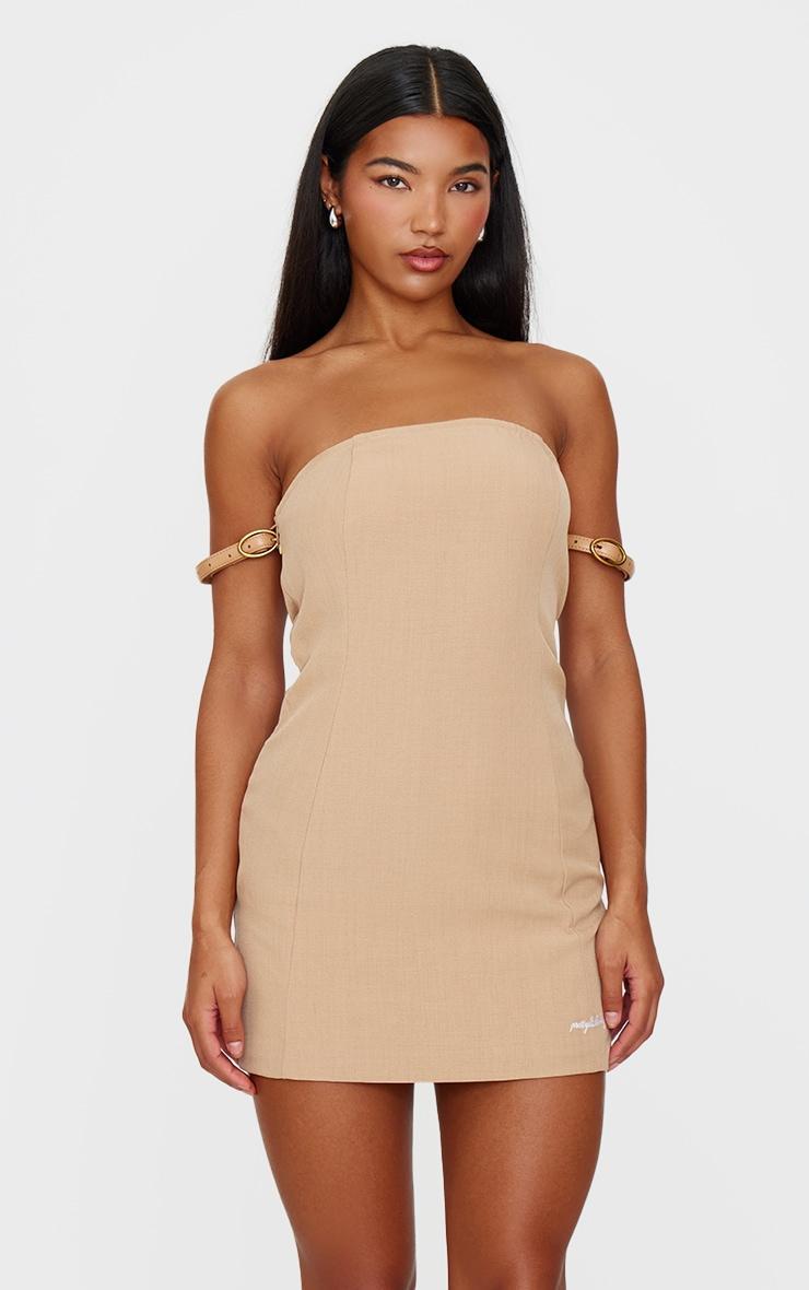 PRETTYLITTLETHING Camel Belt Strap Detail Bodycon Dress Product Image