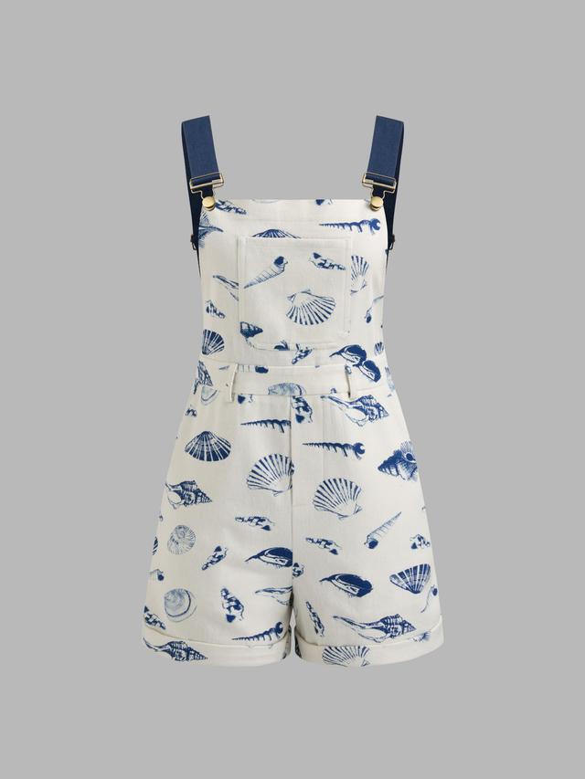 Square Neck Shell Graphic Pocket Romper Product Image