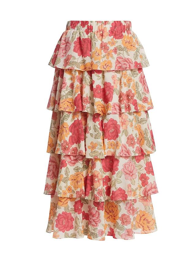 Womens Camela Tiered Floral Midi-Skirt Product Image