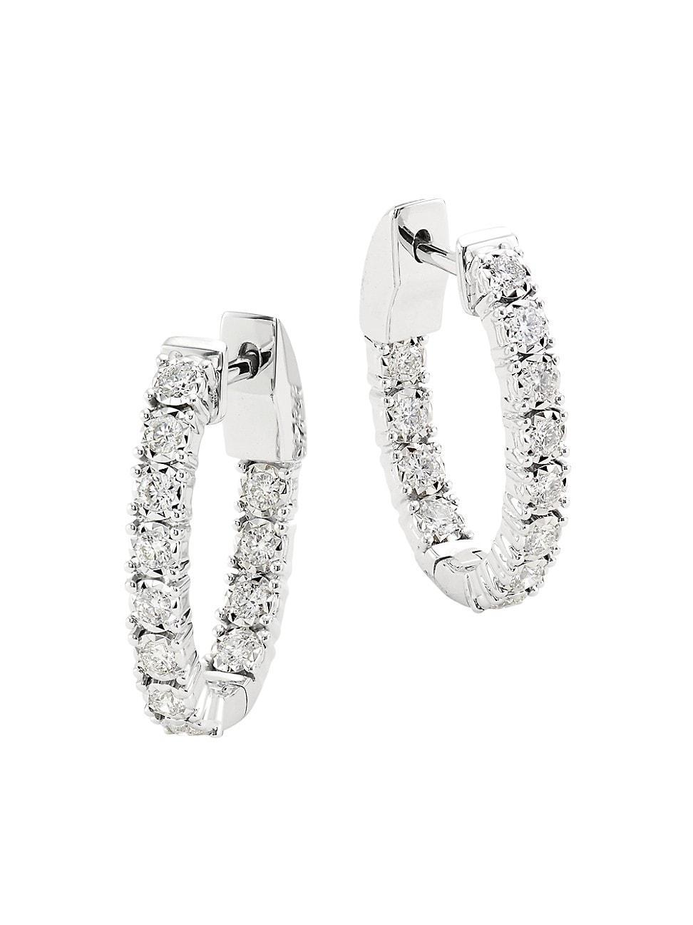 Womens 14K White Gold & 0.47 TCW Diamond Oval Inside-Out Hoop Earrings Product Image