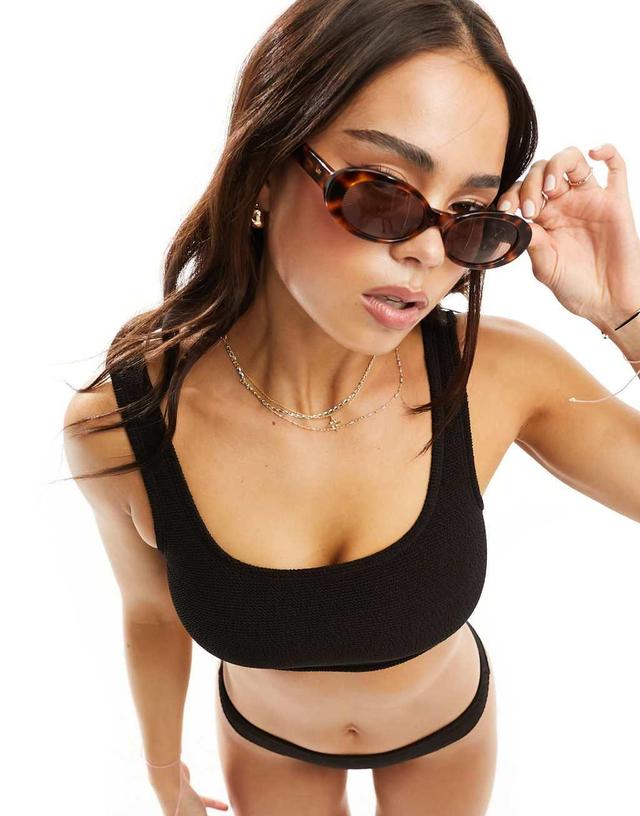 & Other Stories mix and match crinkle square bikini top in black Product Image