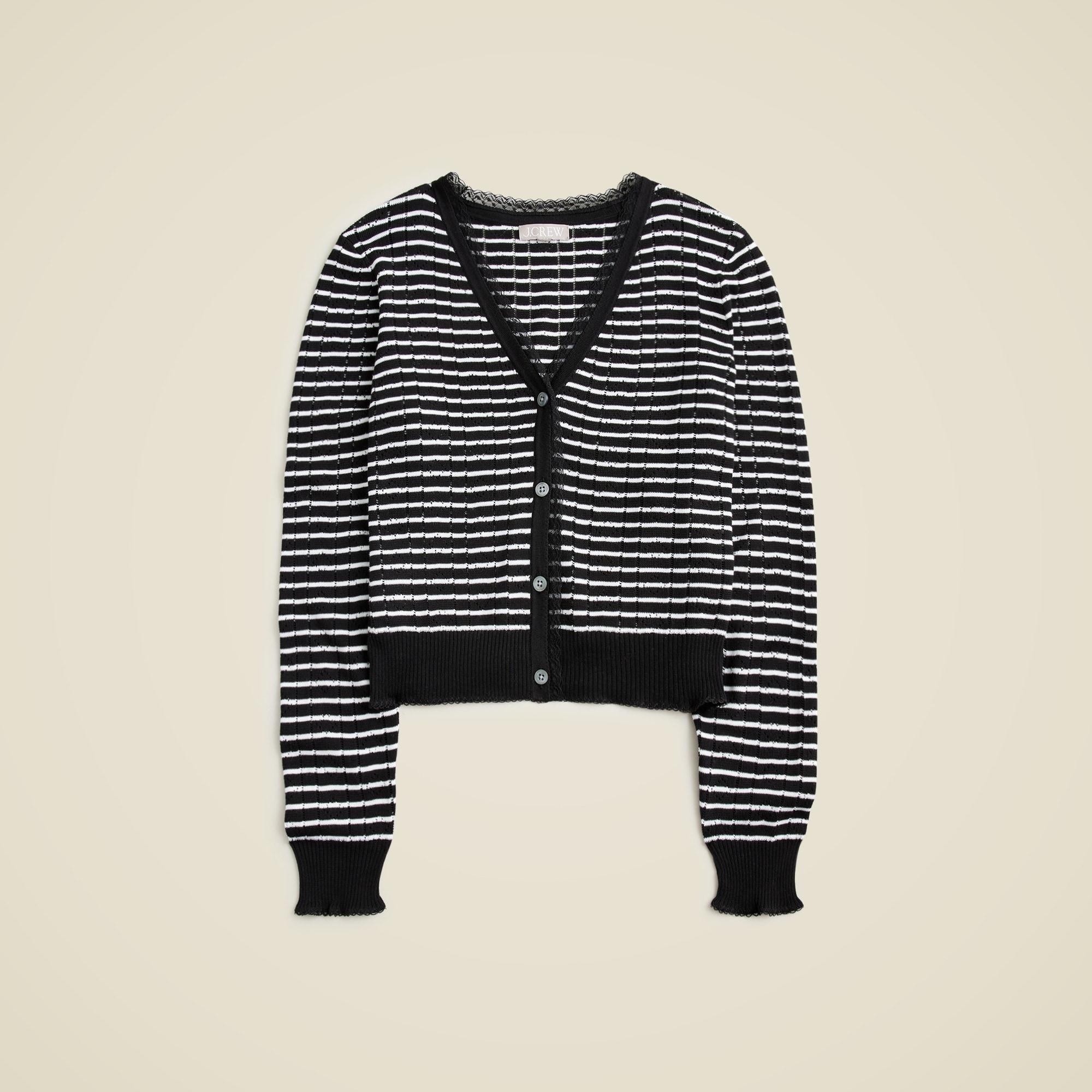 Pointelle V-neck cardigan in striped premium ultrafine cotton product image