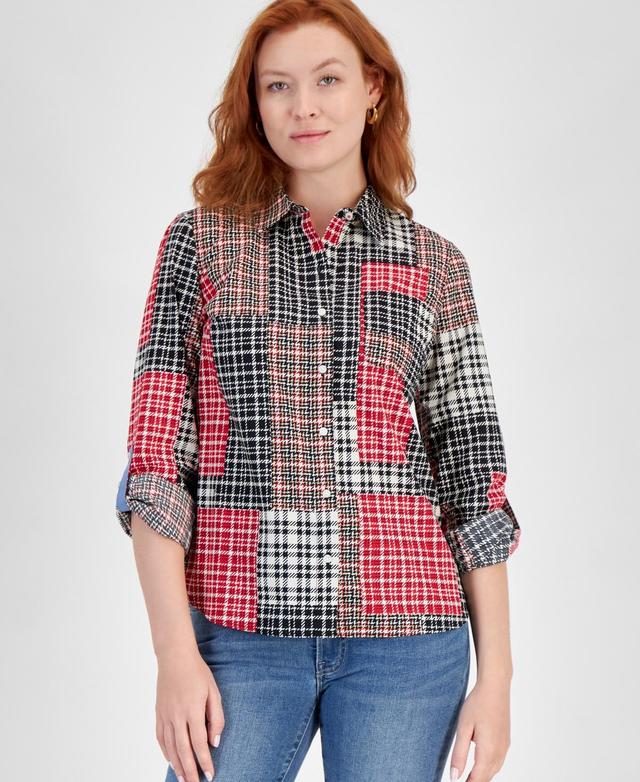 Nautica Jeans Womens Crescent Pond Plaid Roll-Tab Shirt Product Image