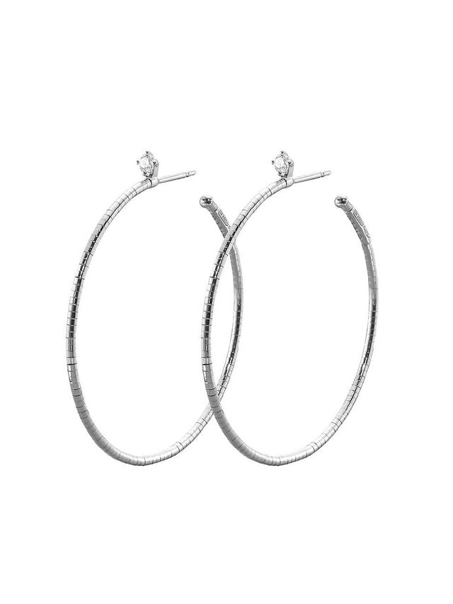 Womens Rugiada Diamanti 18K White Gold, Titanium, & Diamond Hoop Earrings/1.5 Product Image