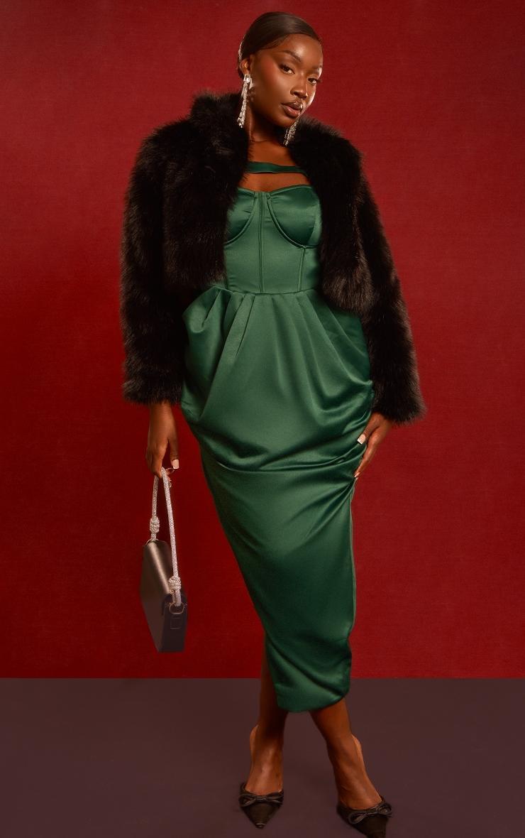 Plus Emerald Green Constructed Satin Bonded Midi Dress Product Image