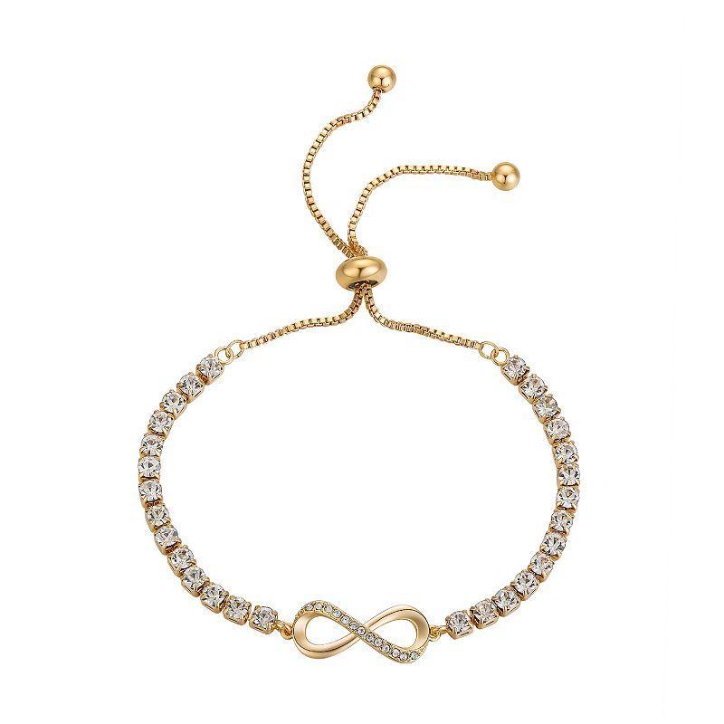 Brilliance Gold Tone Crystal Accent Infinity Adjustable Bracelet, Womens Product Image