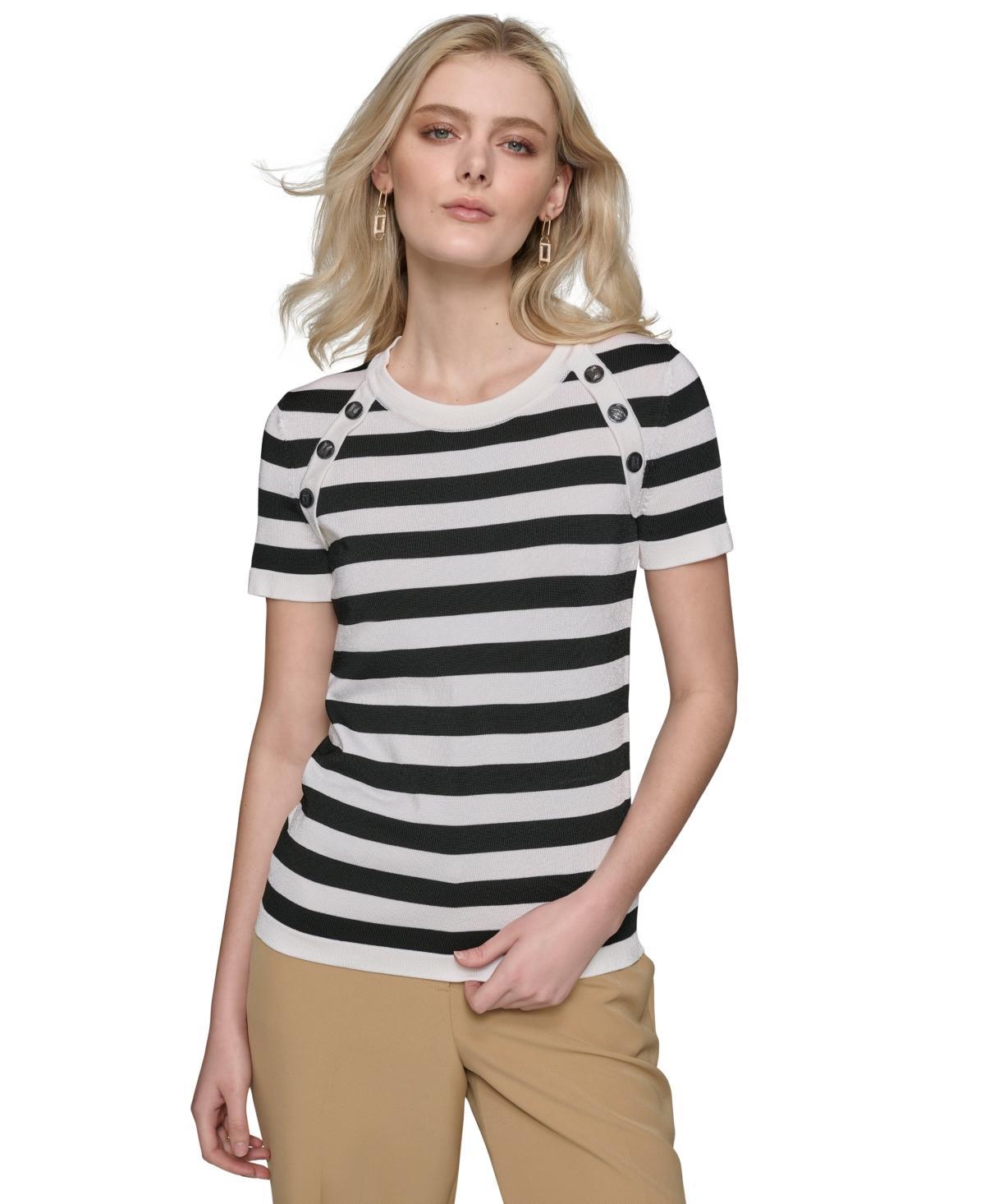 Karl Lagerfeld Womens Striped Short-Sleeve Top - Sft Wt product image