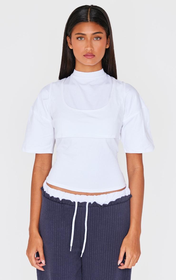 White Oversized Overlay Detail T Shirt Product Image