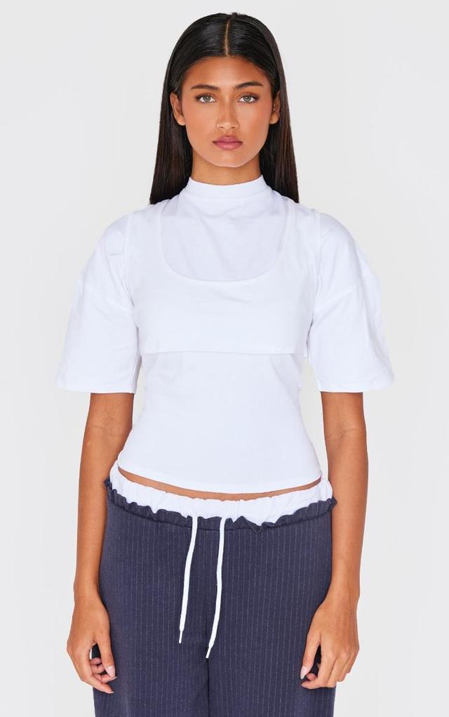 White Oversized Overlay Detail T Shirt Product Image