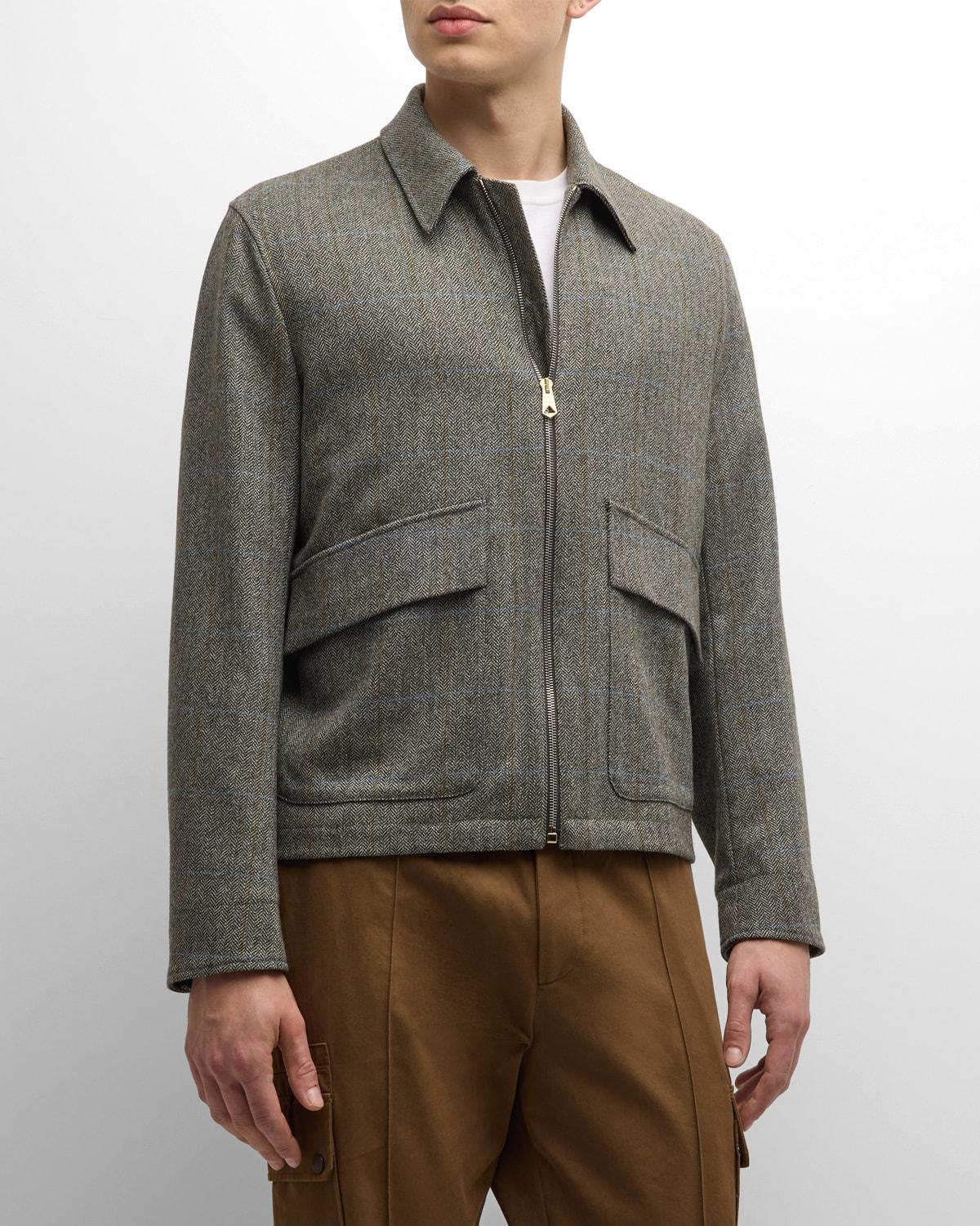 Mens Wool Plaid Blouson Jacket with Pockets Product Image