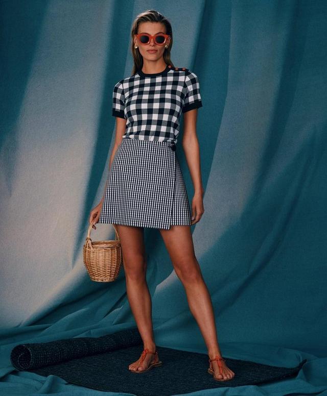 Gingham Wrap Skirt In Bi-Stretch Cotton Twill Product Image