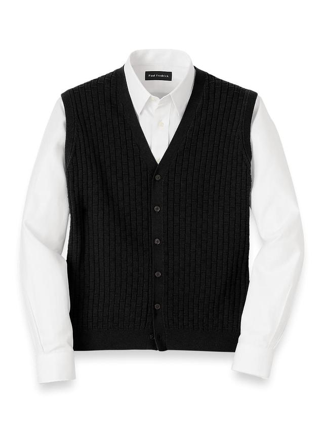 Cotton Button Front Cardigan Vest - Black Product Image