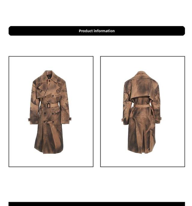 Collared Tie Dye Midi Double Breasted Belted Trench Coat Product Image